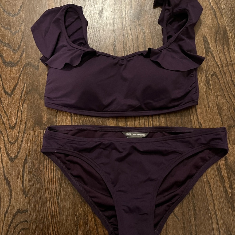 Vince Camuto Dark Purple Ruffle Bikini